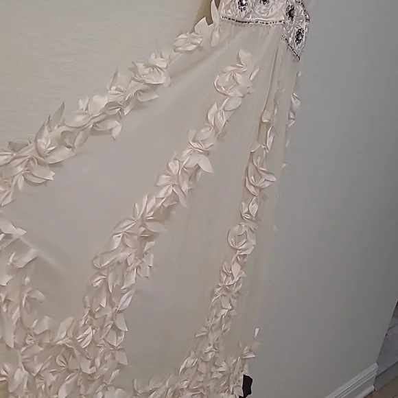 Sue Wong Nocturne Silk Dress Elegant Cream Floral Dress Wedding Party Size 10 - Picture 6 of 15